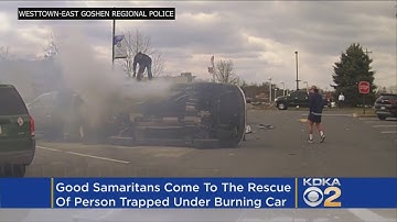 Dash Cam Video: Good Samaritans Rescue Person Trapped Under Burning Car