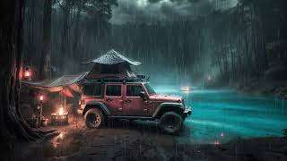 Jeep Rubicon Camping by Blue Lake in European Forest Rain 🌧️ Sleep, Insomnia Relief, Focus #rain screenshot 1
