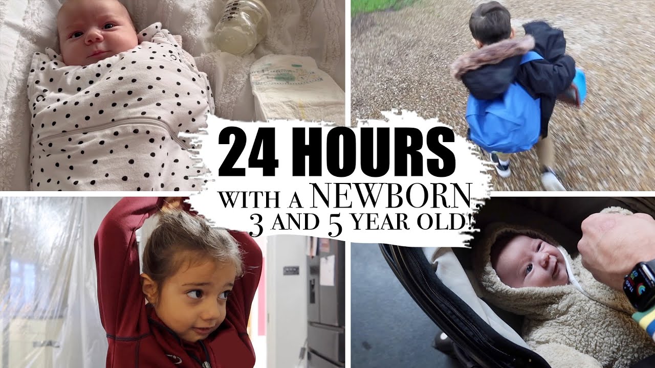 24 HOURS IN THE LIFE OF A NEWBORN, 3 YEAR OLD AND 5 YEAR OLD!