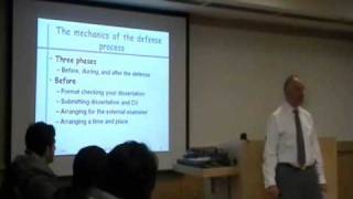 How to Defend your Dissertation (1/7)(Dr. Marche has chaired almost 100 defences, mostly at the PhD level. He has seen the good. He has seen the bad. He has seen the ugly. When it comes time for ..., 2011-03-07T19:22:33.000Z)