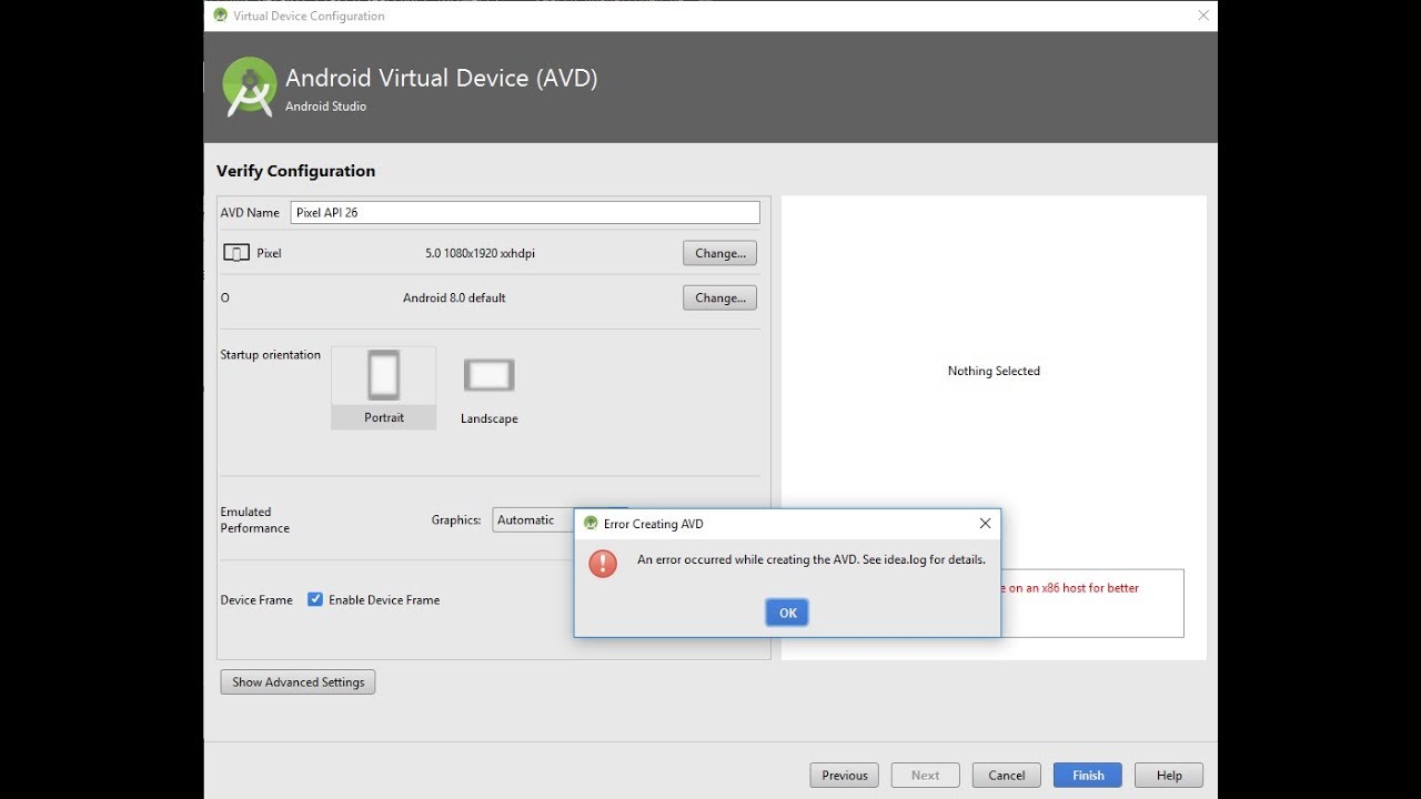 An Error Occurred While Creating The Avd. See .Idea Log For Details. For Windows