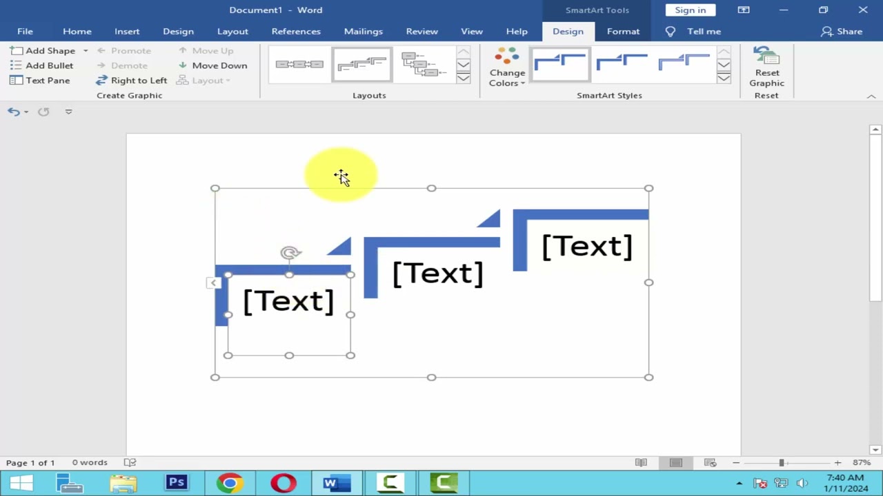 How to insert step up process SmartArt in word