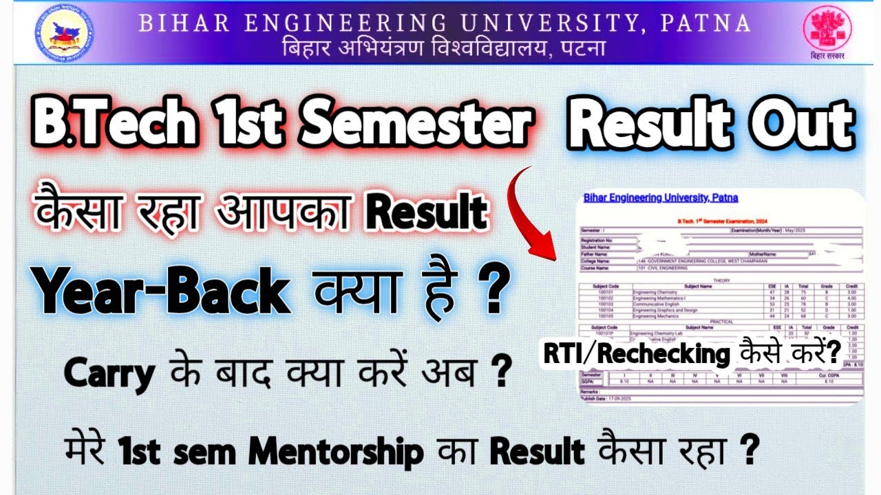 BEU Patna 1st Semester Result Out || Year Back Criteria || Carry Paper 
