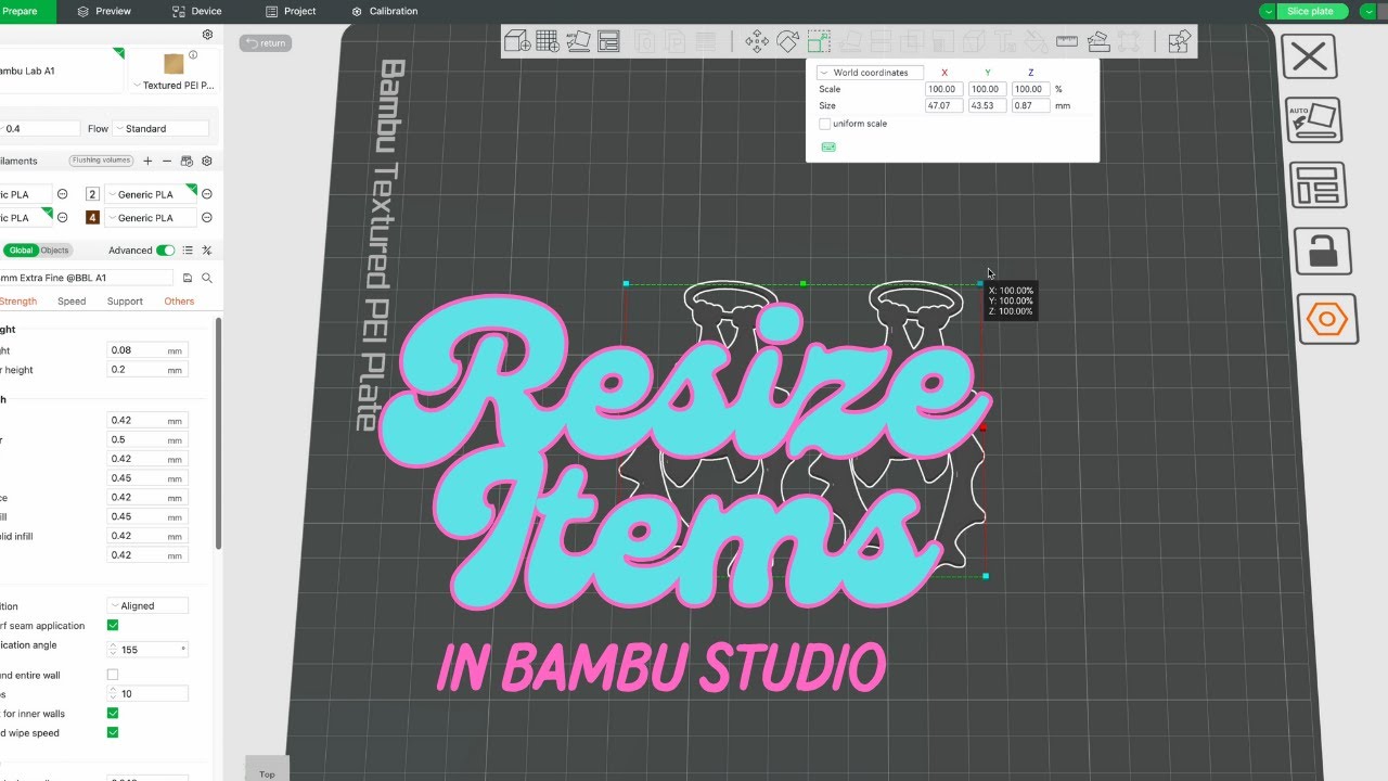 Learn to resize items in Bambu studio - YouTube