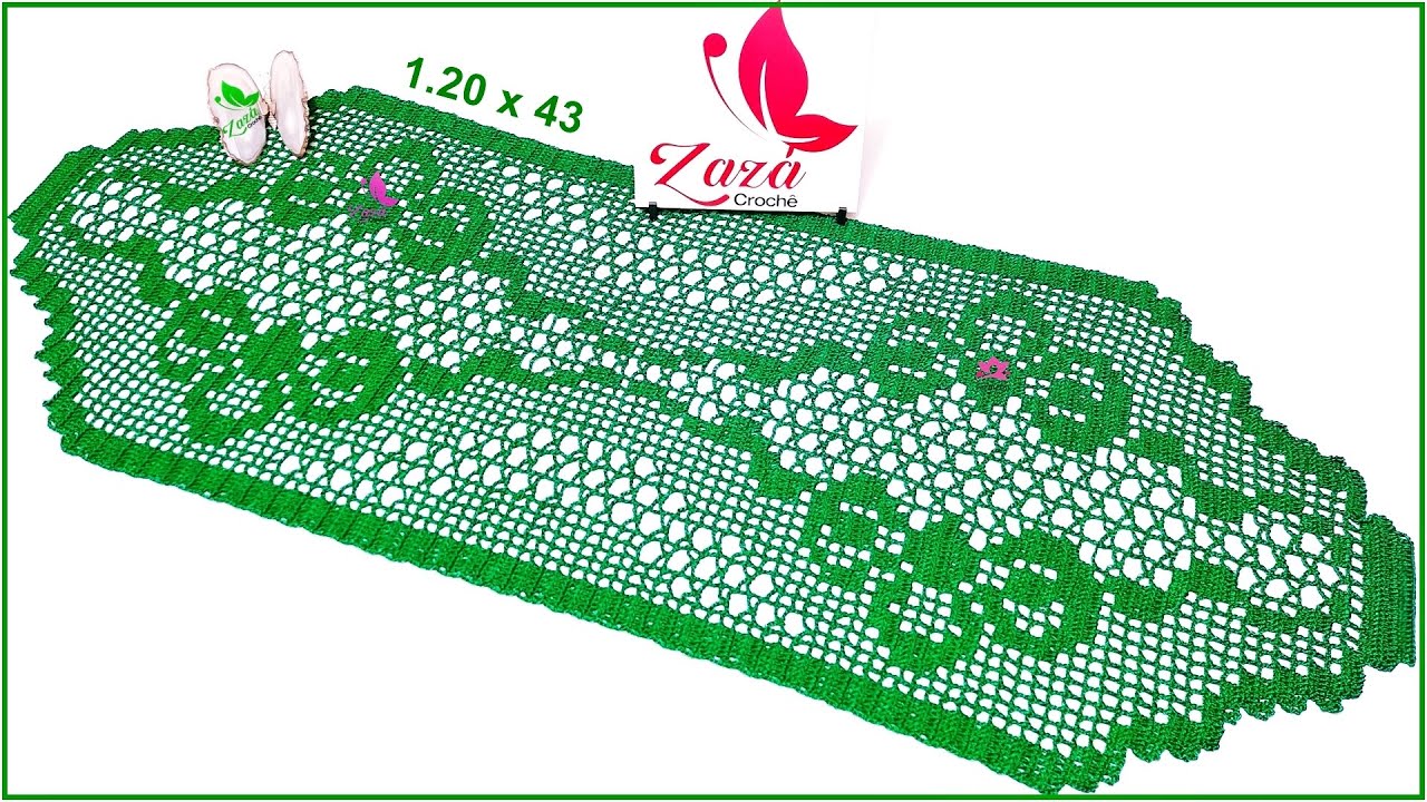 Caminho de Mesa em Crochê Filé Esmeralda Grande