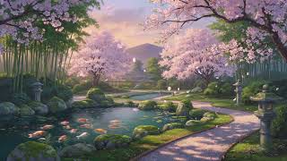 Japanese Cherry Blossom Garden with Koi Pond 4K - Free No Copyright Looping Anime Background