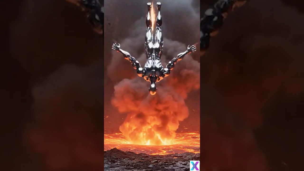 Silent Fall Into a Volcano Then Massive Explosion  Steel Humanoid 