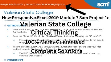 Excel Module 7 SAM Critical Thinking Project C | Valerian State College ||  NP_EX19_CT_7C || Part-1