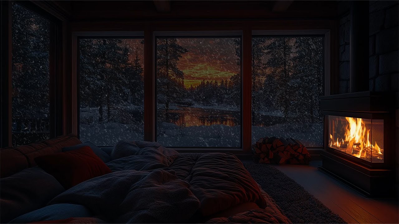 Relaxing Blizzard for Sleep | Cozy Winter Cabin with Snowstorm Sounds ...