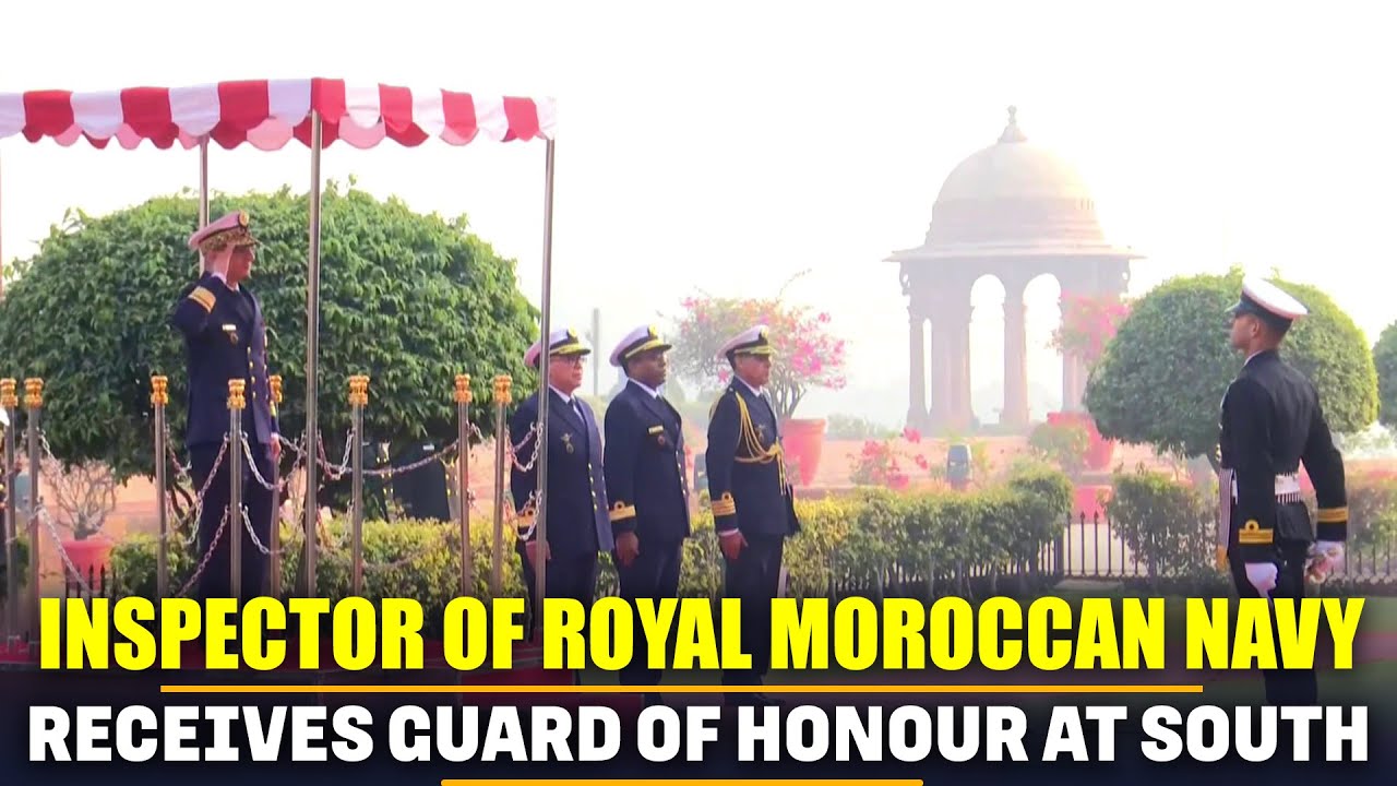 Inspector of Royal Moroccan Navy Rear Admiral Mohamed Tahin receives Guard of Honour at South Block