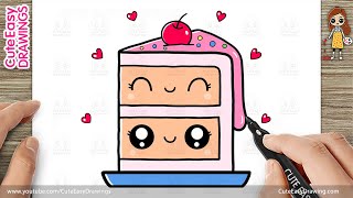 how to draw a cute cake slice easy step by step for kids and beginners