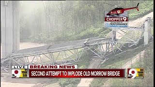 Old Jeremiah Morrow Bridge comes down in second implosion attempt