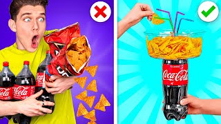 TRYING 100 FOOD HACKS IN 24 HOURS!! Breaking Rules, Facing Fears Blindfolded \& Dates vs Pranks
