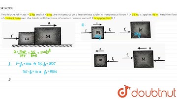 Two blocks of mass = 2 kg and M = 5 kg are in contact on a frictionless table. A horizonatal