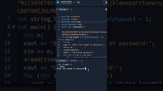 The Strong password generator in 2 lines of code Shorts c++ #coding  #shorts