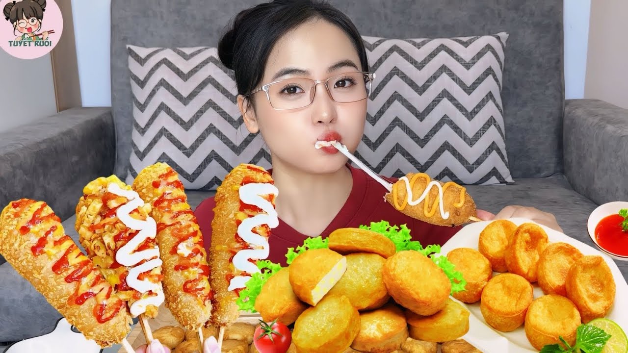 Mukbang Hotdog Phô Mai Kéo Sợi, Đậu Hũ Cá Phomai| Cheese Pulled Hotdog Mukbang, Cheese Fish Tofu |
