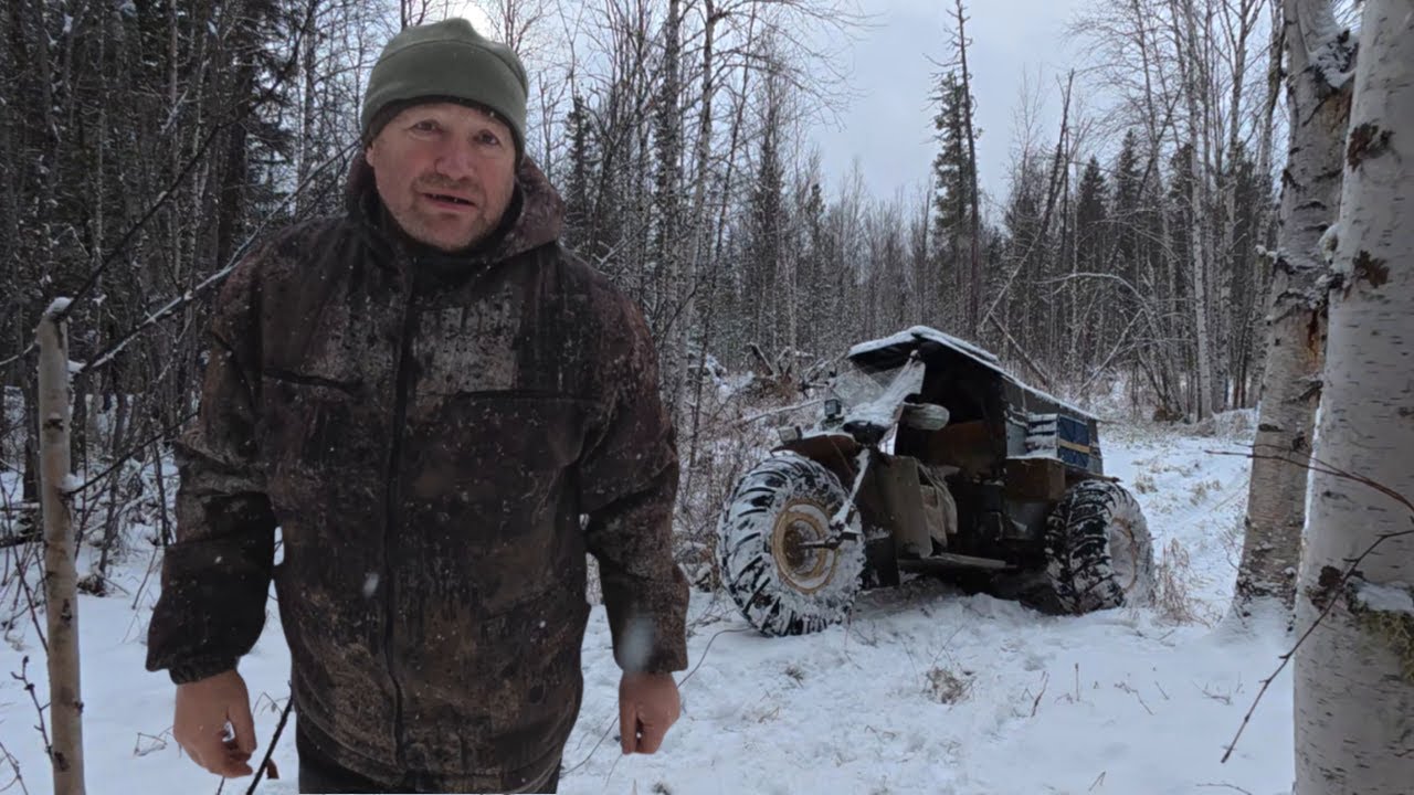 Тяжелый таёжный маршрут. Пробиваюсь на трицикле сквозь снежные преграды.