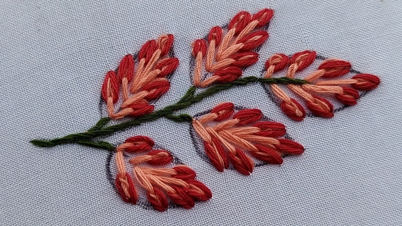 Gorgeous leaf hand embroidery using very simple stitches|hand embroidery|hand art|leaf Embroidery
