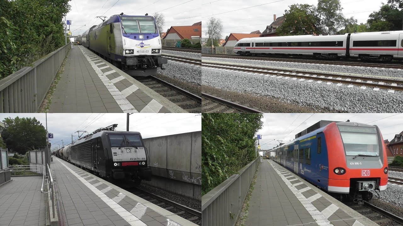 Bahnverkehr in Rethen(Leine) mit ICE 1,4&T, Metronom, S-Bahn und Güterzügen