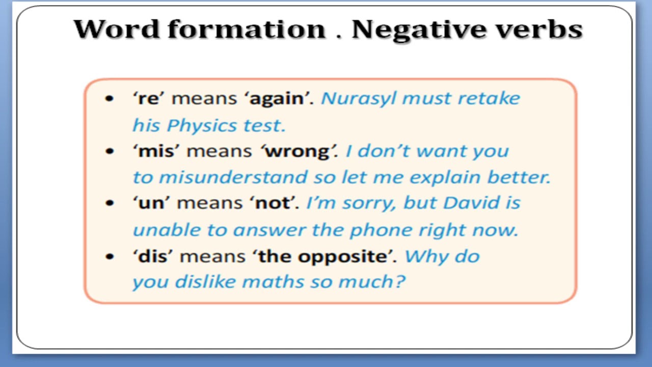 Word formation 8. Negative verbs. Word formation verbs. Negative Words. Negative verbs правило.