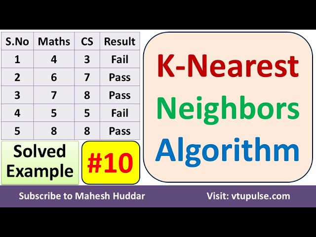 10. KNN Algorithm Solved Example Classify Maths=6, CS=8 K=3  Machine Learning by Vidya Mahesh Huddar