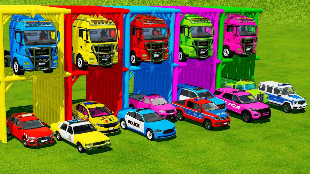 TRANSPORTING ALL POLICE CARS and AMBULANCE EMERGENCY VEHICLES WITH MERCEDES POLICE TRUCKS ! FS22