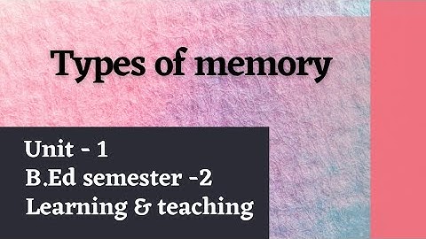 Types of Memory || Unit -1|| B.Ed Semester -2 || learning & teaching