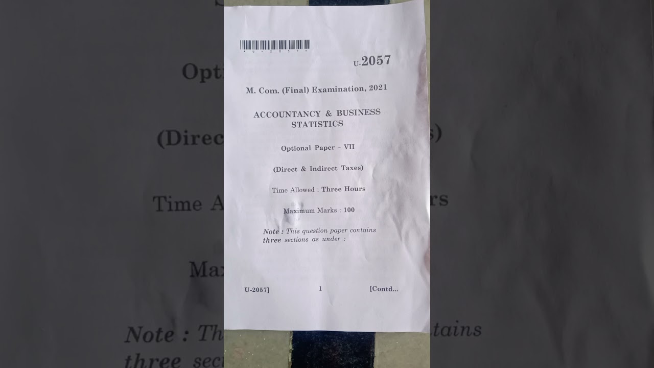 KOTA UNIVERSITY M.COM. FINAL YEAR ACCOUNTANCY DIRECT AND INDIRECT TAX QUESTION PAPER 2021