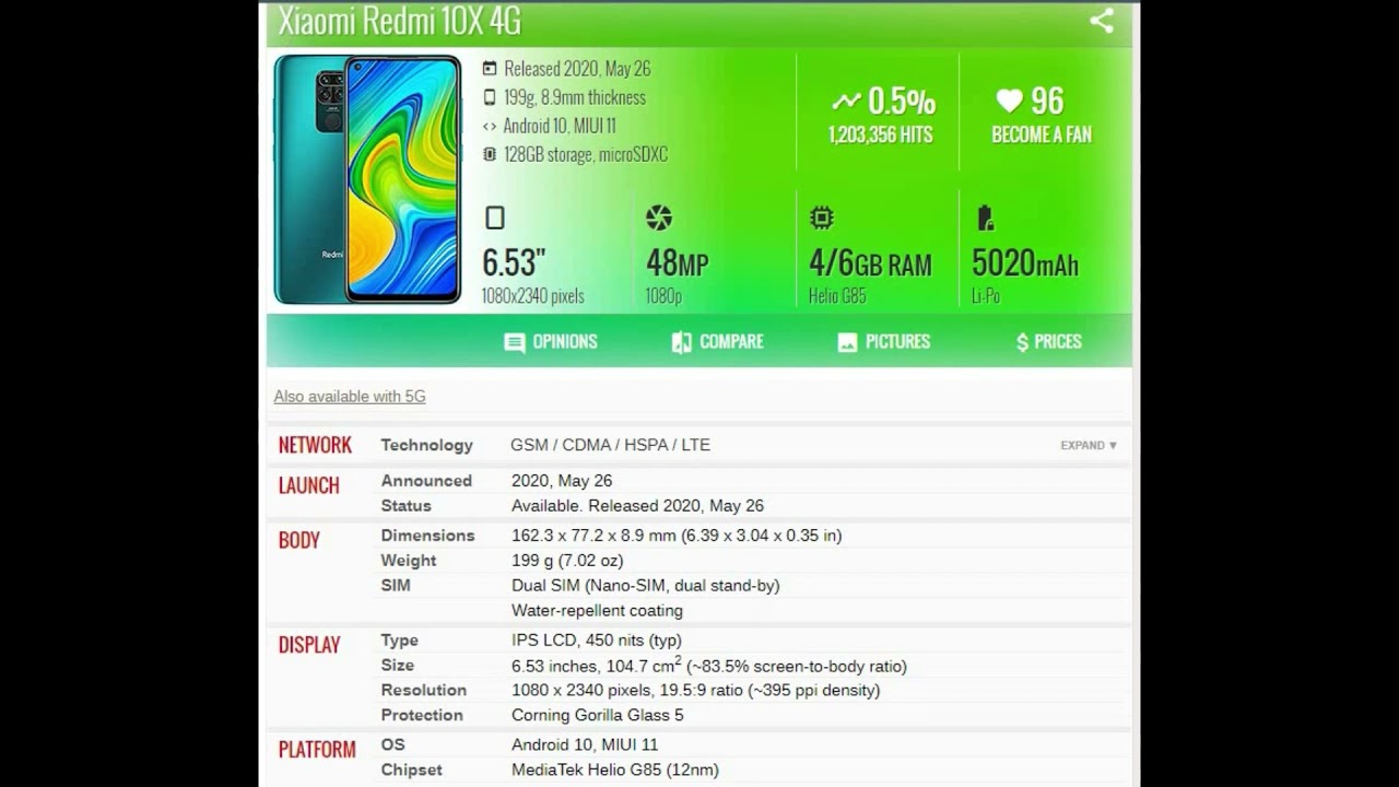 Xiaomi Redmi 10X 4G  PRICE AND SPECIFICATION