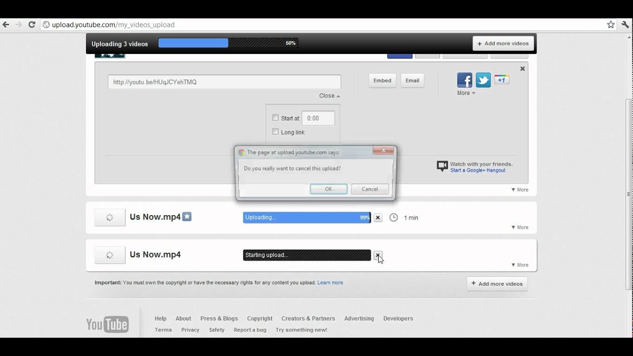 Youtube - How to cancel an upload
