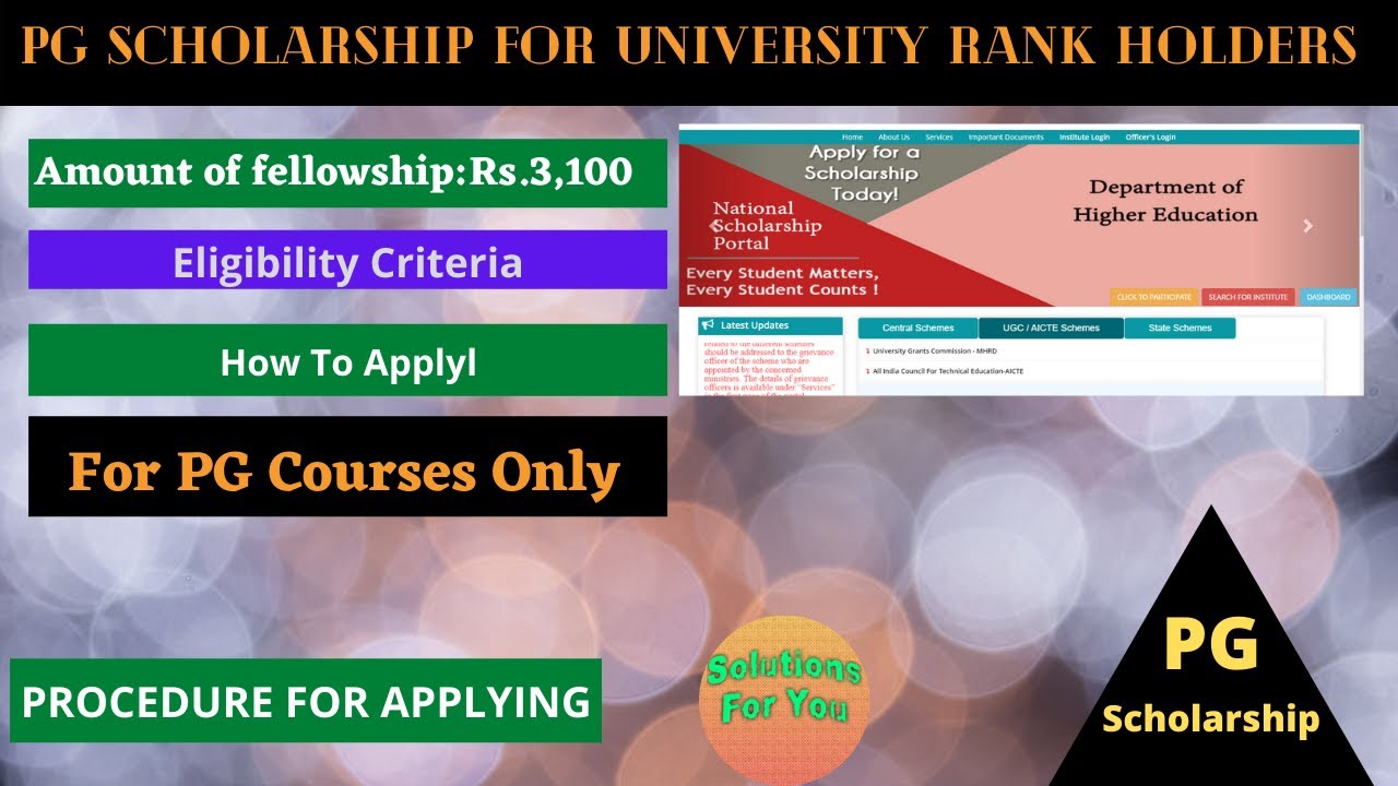 PG Scholarship For University Rank Holders | PG Scholarship