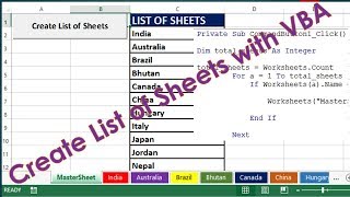 Create List of all Sheets with VBA - VBA Code Example by Exceldestination