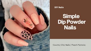 Simple Dip Powder Nails | Peach Pantone Country Chic Nails | Gel Method | Decal | Press Ons