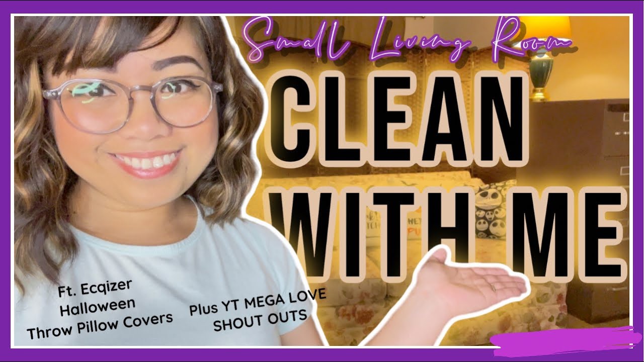 SMALL LIVING ROOM CLEAN WITH ME ft. ECQIZER HALLOWEEN THROW PILLOW