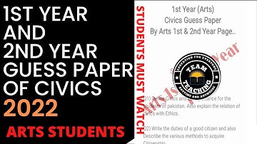 XI and XII Arts Civics Guess Paper 2022 Important long and short questions and answer Sindh Board