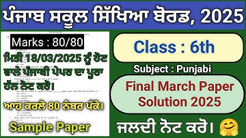 Pseb class 6 Punjabi final march paper 2025