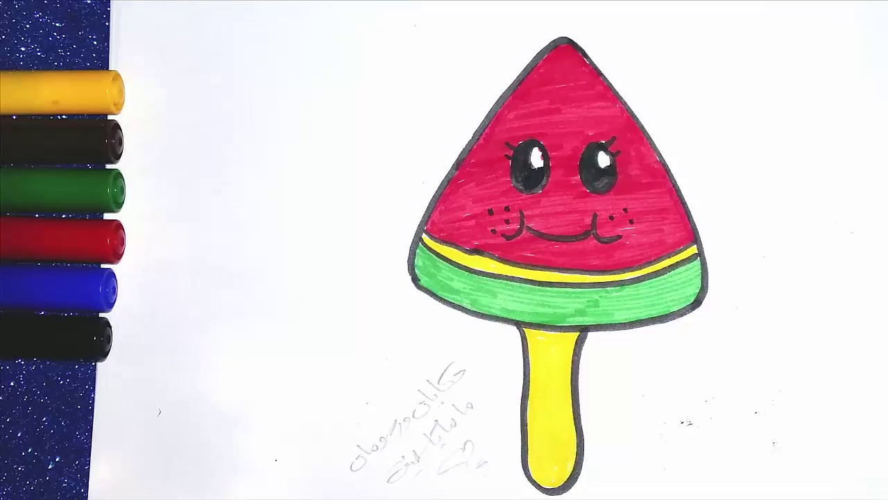 رسومات بسيطة وجميلة تعليم الرسم للاطفال تعلم رسم ايس كريم بطيخ كيوت