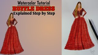 How to draw Ruffles || Watercolor Tutorial || Fashion illustration
