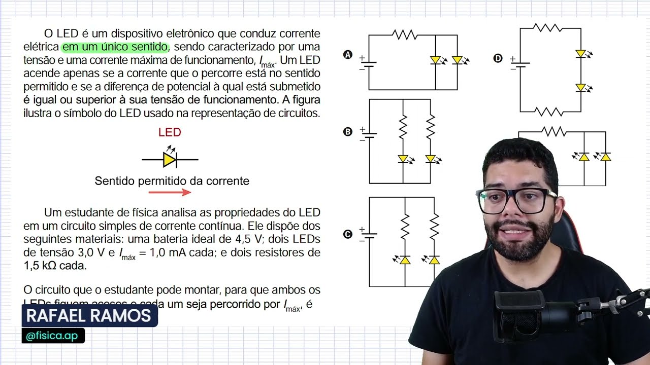 Enem 2024 - O LED é um dispositivo eletrônico que conduz corrente elétrica em um único sentido,