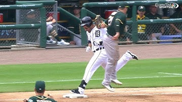 OAK@DET: Martinez out at first after overturned call