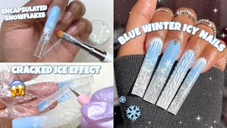 Winter Icy Cracked Ice Nails Encapsulated Snowflakes Easy Polygel Nails