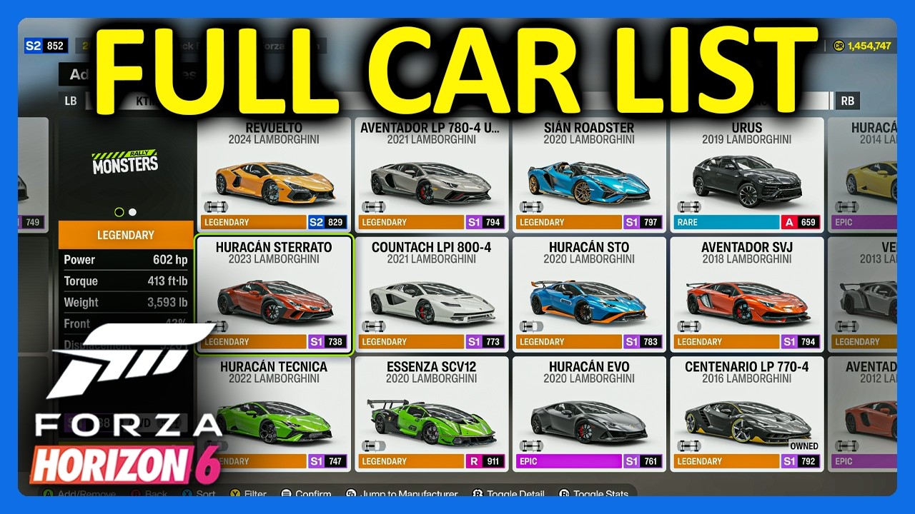 Forza Horizon 6 : FULL CAR LIST + DLC CARS!!!