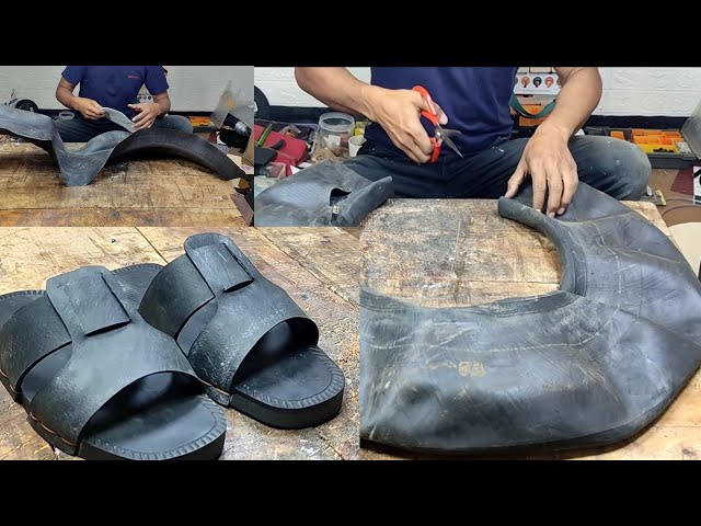 Membuat sandal dari limbah marset ban class=