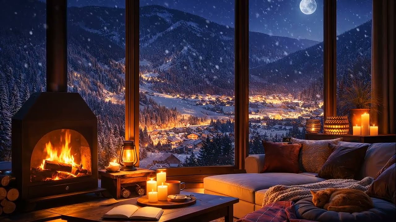 🔥 Fireplace soft crackling and smooth ambient jazz 🔥 1hour