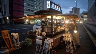 Yatai, Japan Fukuoka Popular food stall specializing in mentaiko dishes street food stall vendor