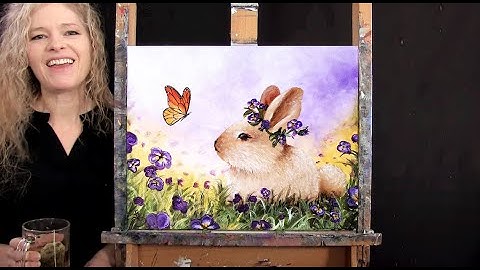 Learn How to Paint "BUNNY AND BUTTERFLY" with Acrylic - Paint & Sip at Home - Step by Step Tutorial