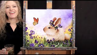Learn How to Paint "BUNNY AND BUTTERFLY" with Acrylic - Paint & Sip at Home - Step by Step Tutorial screenshot 5