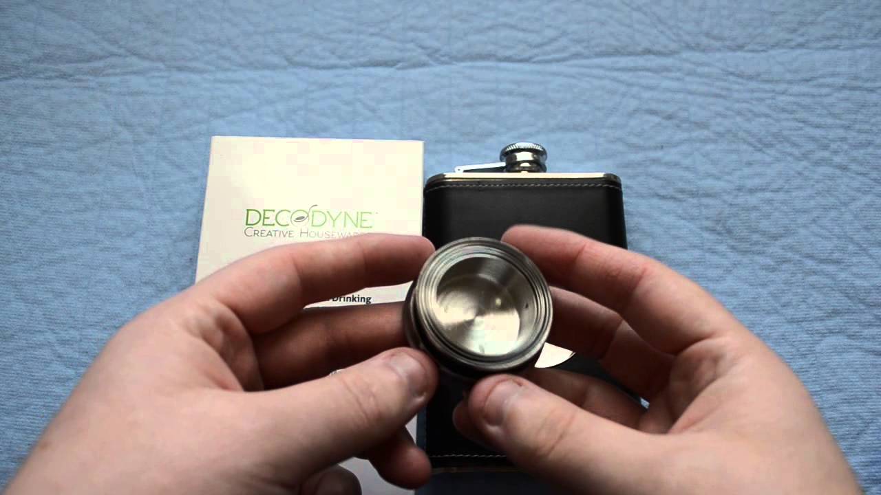 Decodyne Shot Flask - 8oz Flask with a Built-in shot Glass - Stainless Steel