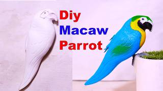 Step by Step DIY White Cement Macaw Parrot for Home Decor | Diy Blue and Yellow Parrot