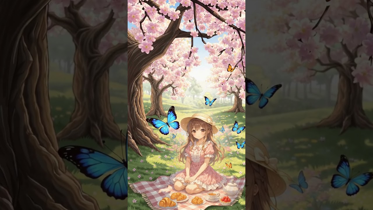 Cherry Blossom Picnic 🌸 | Cute Pastel Anime Loop Animation in Spring Garden